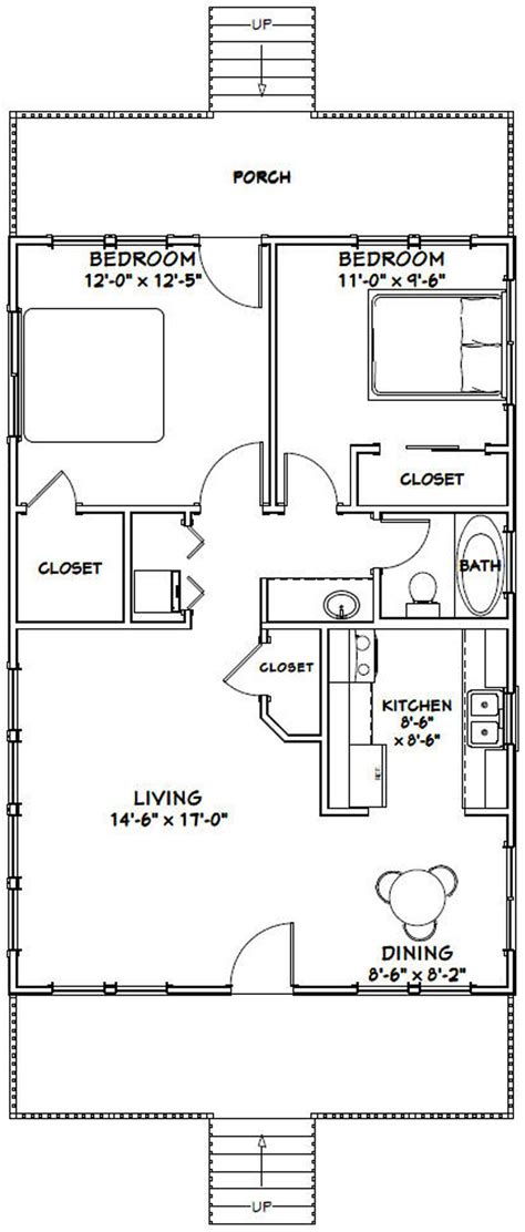 24x36 House 2-bedroom 1-bath 864 Sq Ft PDF Floor Plan | Etsy | Cabin floor plans, Small house ...