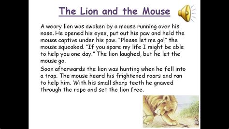 The Lion and the Mouse reading piece - YouTube