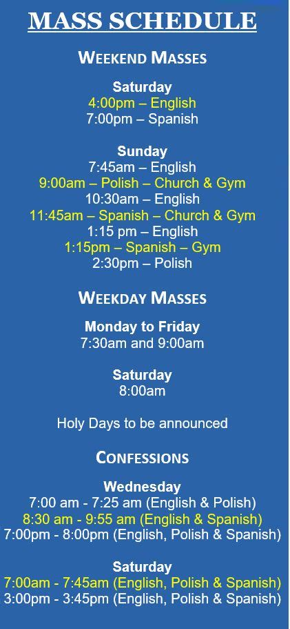 Mass Schedule – Our Lady of the Assumption, Copiague