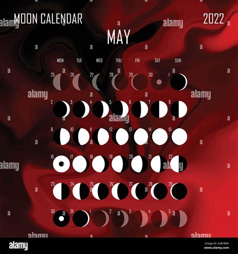 May 2022 Moon calendar. Astrological calendar design. planner. Place for stickers. Month cycle ...