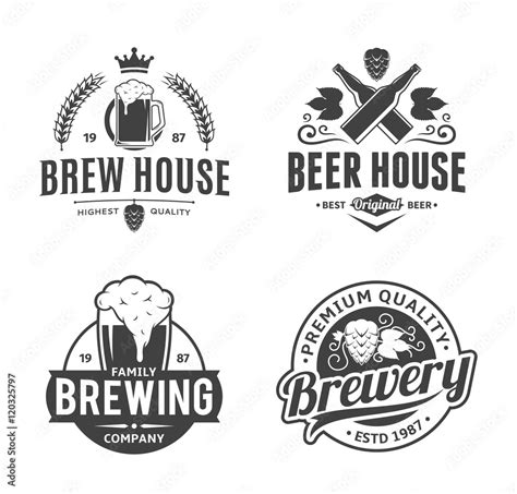 Vector black and white vintage beer logo and icons vector de Stock | Adobe Stock