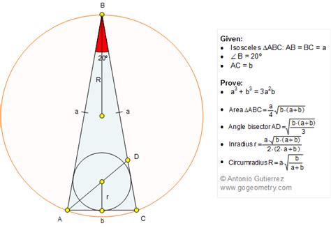 Geometry Problem 1274: Isosceles Triangle, 80-20-80 Degrees, Area ...