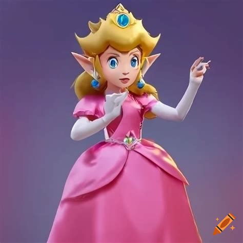 Link dressed as princess peach in a pink silk ballgown on Craiyon