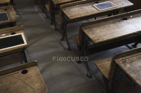 Vintage School Desks In Old Classroom — education, learn - Stock Photo ...