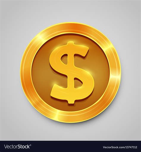 Shiny golden dollar coin isolated on white Vector Image