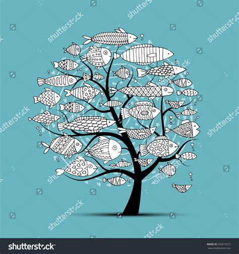 Art Fish Tree Sketch Your Design Stock Vector (Royalty Free) 535610512 | Shutterstock