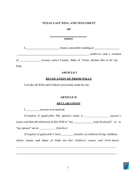 Fillable Texas Last Will and Testament Form [FREE] | FormsPal