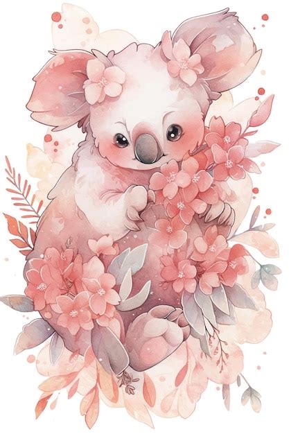 Premium Vector | Koala bear with a pink flower