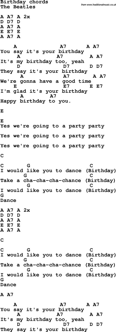 Beatles Birthday Song Lyrics - BIRTHDAY HJW