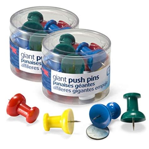 Officemate Giant Push Pins, 1.5" Assorted Colors, 2 Tubs of 12 (92905) - Walmart.com