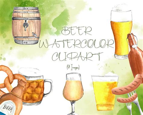 Watercolor Beer Clipart Beer Bottle Illustration Watercolor - Etsy