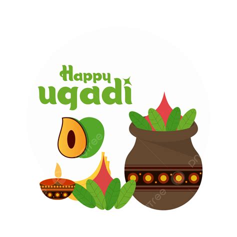 Happy Ugadi Vector PNG Images, Happy Ugadi Vector Green Color Design, Fruits, Mangos, Flower Pot ...