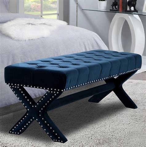 Navy Blue Coffee Table with Tufted Ottoman