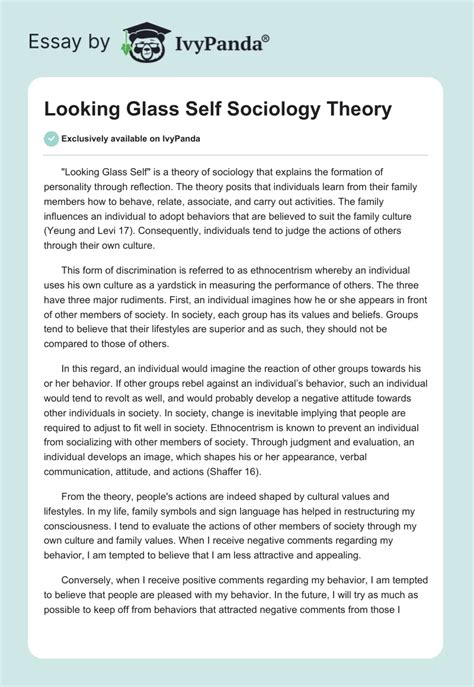 "Looking Glass Self" Sociology Theory - 565 Words | Essay Example