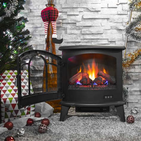 Della 20" Freestanding Electric Fireplace Heater Flame Display Log Wood ...