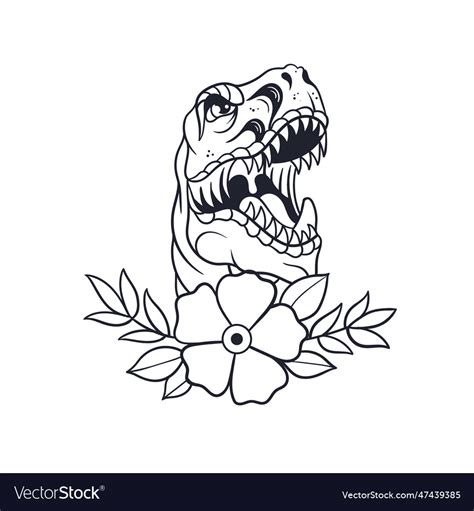 Hand drawn of dinosaur traditional tattoo outline Vector Image