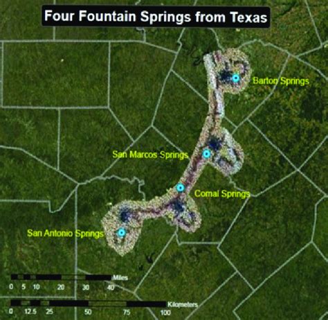 Image A with the four major springs along the Balcones Escarpment ...