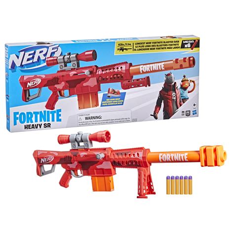 NERF Fortnite Heavy SR Blaster Scope, Big Blaster, 6 Mega Darts, 6-Dart Clip, Kids Toy Foam ...