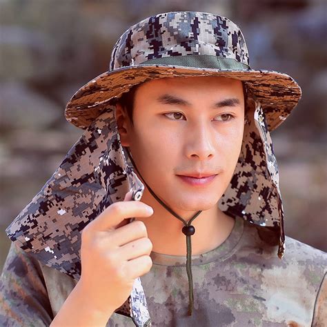 Men's Fishing Hats Korean Style Camouflage Mask Sunbathing Hat Outdoor Sports Hiking Excursion ...