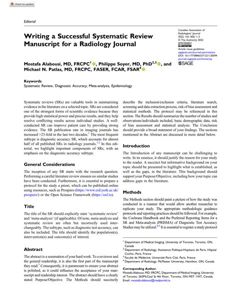 (PDF) Writing a Successful Systematic Review Manuscript for a Radiology Journal