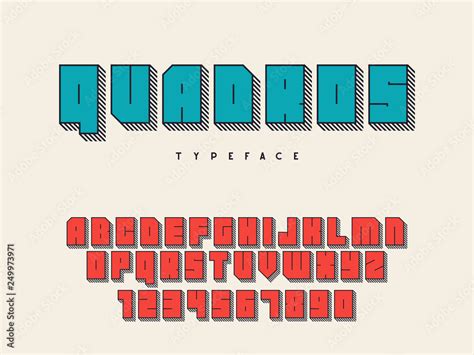 Square block font. Latin alphabet letters and numbers. 3d font. Vector ...