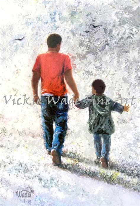 African American Father and Son Art Print, Black Dad and Son Out for a Walk, Father Holding ...