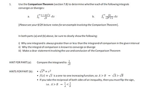 Solved 1. Use the Comparison Theorem (section 7.8) to | Chegg.com