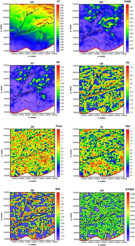 Magnetic anomaly and the results of boundary analysis: a) Magnetic ...