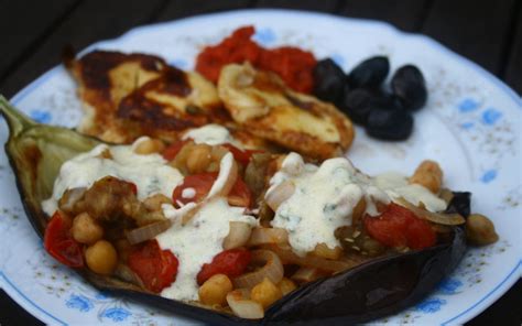 Chickpea and Tomato Stuffed Aubergine | Natural Cookery School