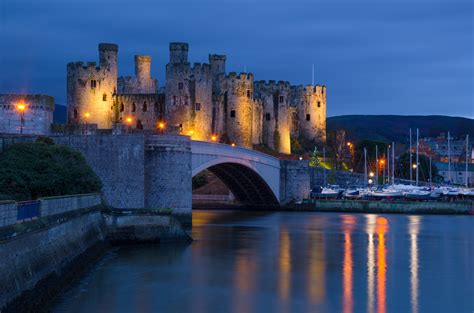 united, Kingdom, Castle, Rivers, Bridges, Night, Conwy, Castle, Wales ...