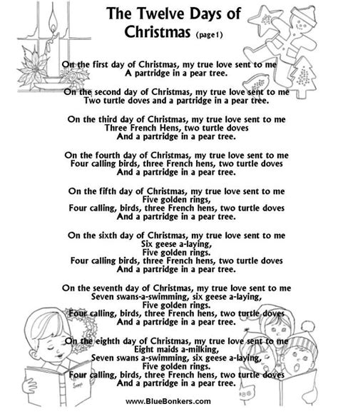 The Twelve Days of Christmas - (p1), Free Printable Christmas Carol Lyrics Sheets : Christmas ...