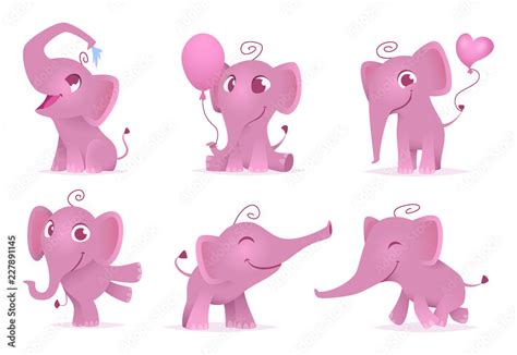 Adorable elephants. Cute and funny happy african baby animals love emotions vector cartoon ...