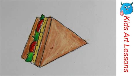 Food Drawings: How to Draw a Colorful Veggie Cheese Sandwich Easily in Oil Pastel Step By Step ...