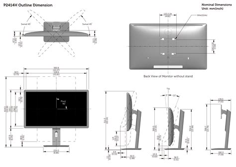 Dell p2214h Monitor Outline Dimensions User Manual Setup Guide En us