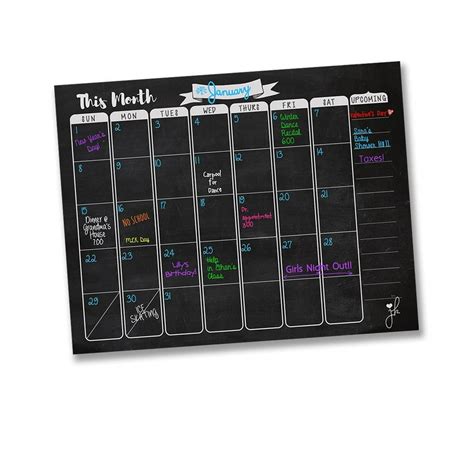 Jennakate Chalkboard Design- Magnetic Dry Erase Refrigerator Calendar - Monthly Refrigerator ...