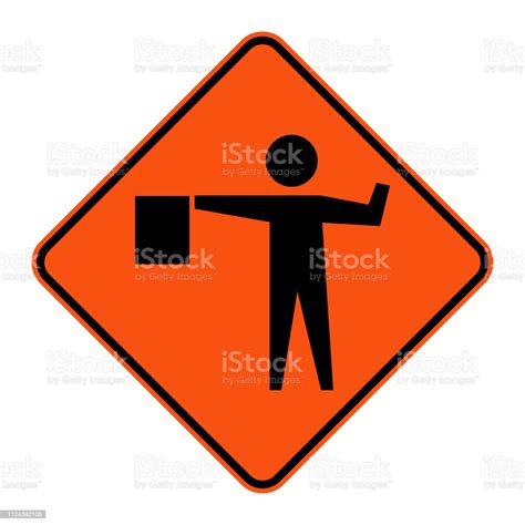 Flagger Ahead Sign Stock Illustration - Download Image Now - Occupation ...