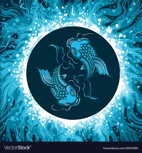Zodiac sign of pisces in water circle Royalty Free Vector