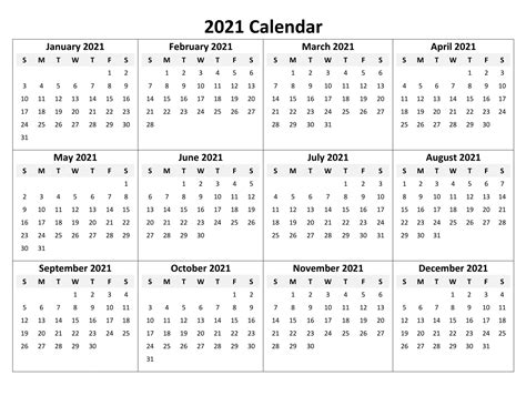 2021 Yearly Calendar Printable | Free Letter Templates