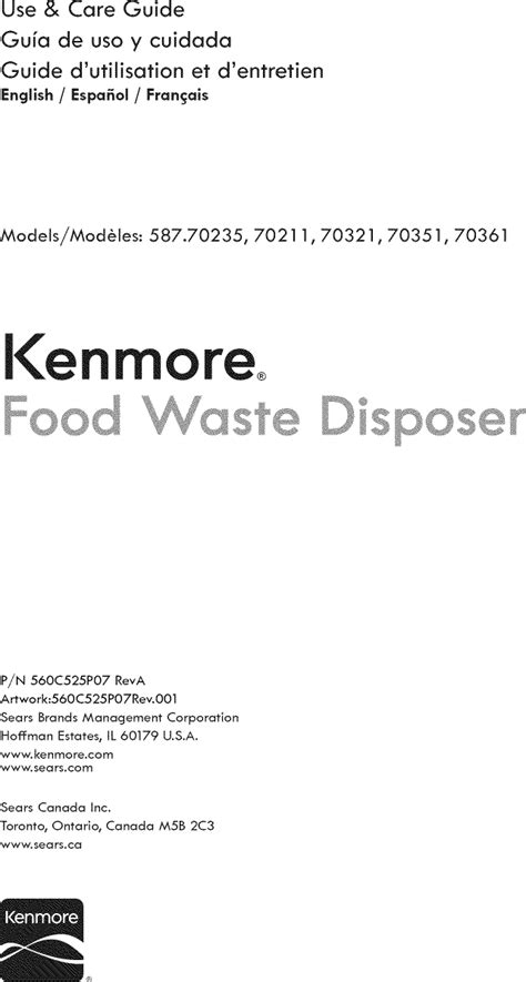 Kenmore 58770211410 User Manual GARBAGE DISPOSER Manuals And Guides 1410207L