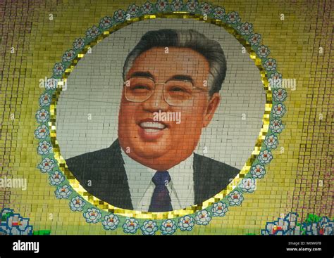 Kim il Sung portrait made by children pixels holding up colored boards during Arirang mass games ...