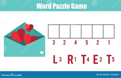 Words Puzzle Children Educational Game with Numbers Code. Place the Letters in Right Order Stock ...