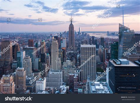 Aerial Night View Manhattan Skyline New Stock Photo 296024963 ...