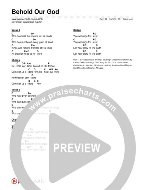 Behold Our God Chords PDF (Sovereign Grace / Bob Kauflin) - PraiseCharts