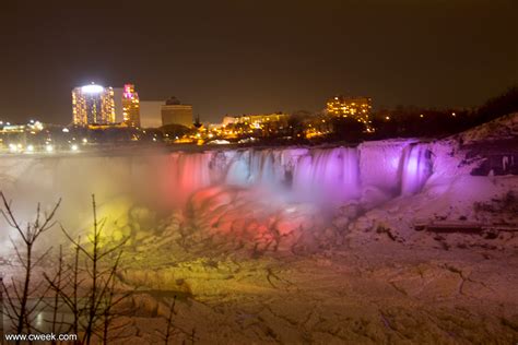 Frozen Niagara Falls at night Canada Week