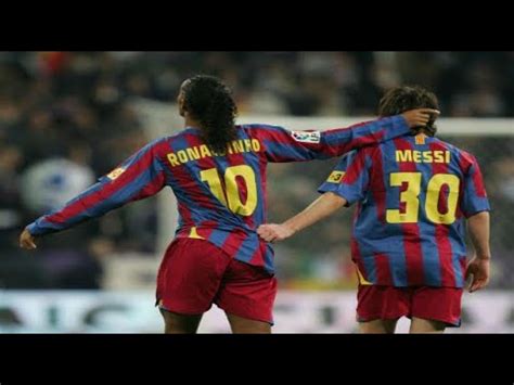 Lionel Messi's First Goal for Barcelona - Assisted by ronaldinho - YouTube