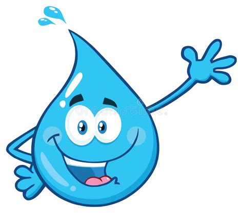 Happy Blue Water Drop Cartoon Character Waving for Greeting. Stock Illustration - Illustration ...