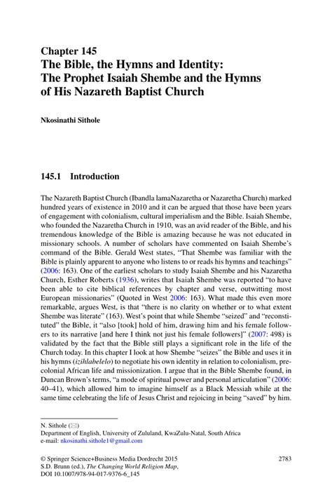 (PDF) The Bible, the Hymns and Identity: The Prophet Isaiah Shembe and ...