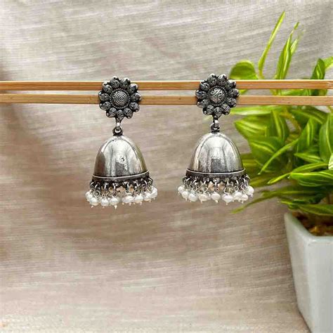 Silver pearl jhumka - Eta Jewels