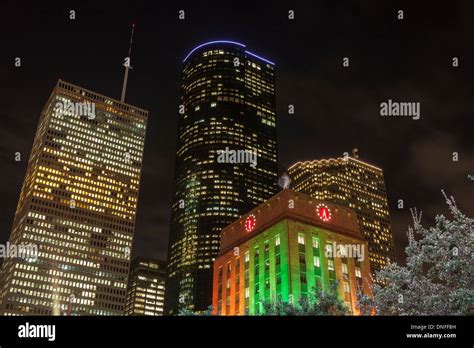 Christmas lighting in Downtown Houston, Texas, at night Stock Photo - Alamy