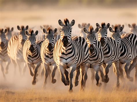 Premium AI Image | a herd of zebras are running in the desert